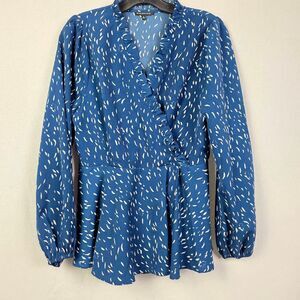 Staccato Blue Wrap Blouse Ruffle Peplum S